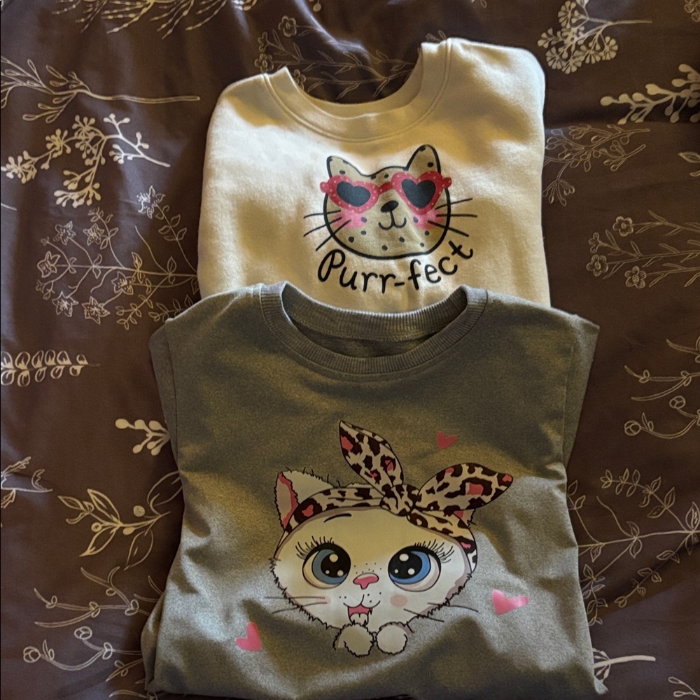 Cute Cat Graphic Sweatshirts - Pink Accent
